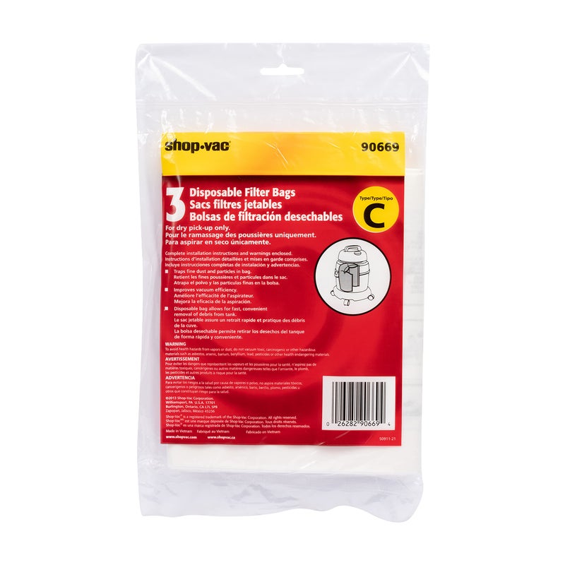 SHOPVAC Shop-Vac 9066900 Disposable Filter Bags, Fits 3 Gallon Tanks, Ideal for Dry Pickup, Non-Hazardous Materials, Compatible With Shop-Vac 3 Gallon Models, ( 3-Pack) - Image 5